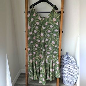 Source Unknown Women's Loose Green Floral Midi Flare Dress